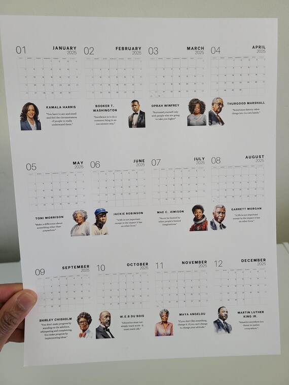 PHYSICAL COPY: 2025 Black History Calendar | Display | Black History Decor | African American History | Printed Calendar | 2025 | Desk
