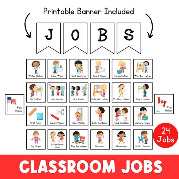 25 Classroom Jobs Cards | Classroom Visual Task Cards | Classroom Decor | Daily Routine Chart | Daycare | Classroom Printables | Teacher