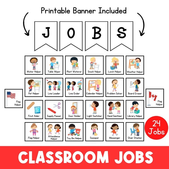 25 Classroom Jobs Cards | Classroom Visual Task Cards | Classroom Decor | Daily Routine Chart | Daycare | Classroom Printables | Teacher