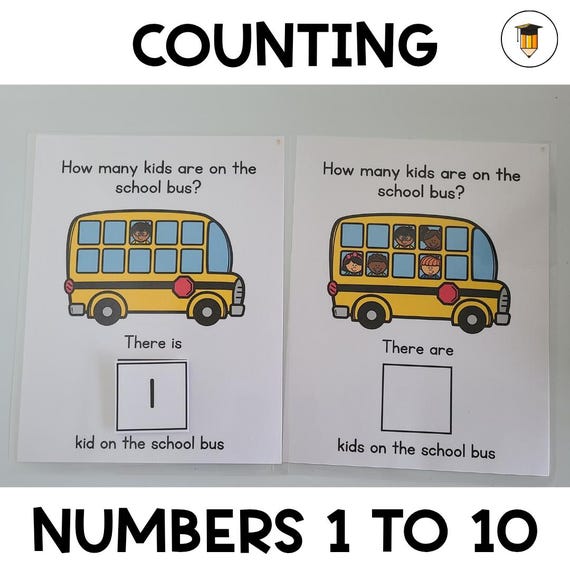 Number Matching | Counting | Numbers |  1 to 10 | Preschool | Toddler | Busy Book | Homeschool | File Folder Games | School Bus | Montessori