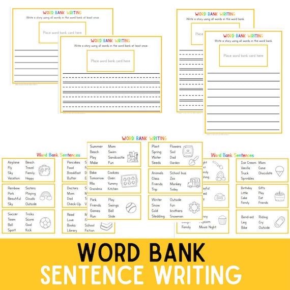 WORD BANK: Sentence Practice | Vocabulary | Writing Worksheets | Creative Writing | Sentence Building | Kindergarten | Grade One  | Literacy