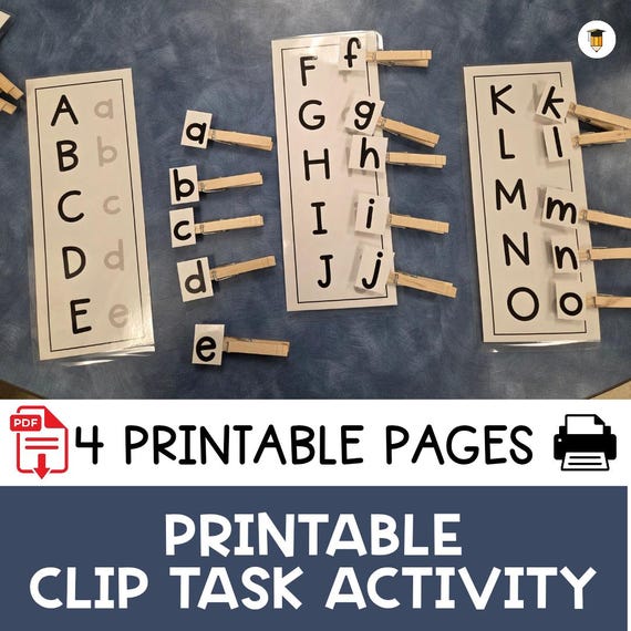 Printable Alphabet Matching Clip Task Card Activity | Educational Clothes pin activities for kids | Letters | Upper and Lower Case | Autism