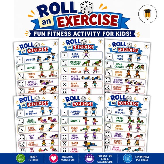 6 Roll an Exercise | Dice Workout | Fitness Activities | Exercise Activity Kids | Movement Activities | Brain Break | Children's Exercises