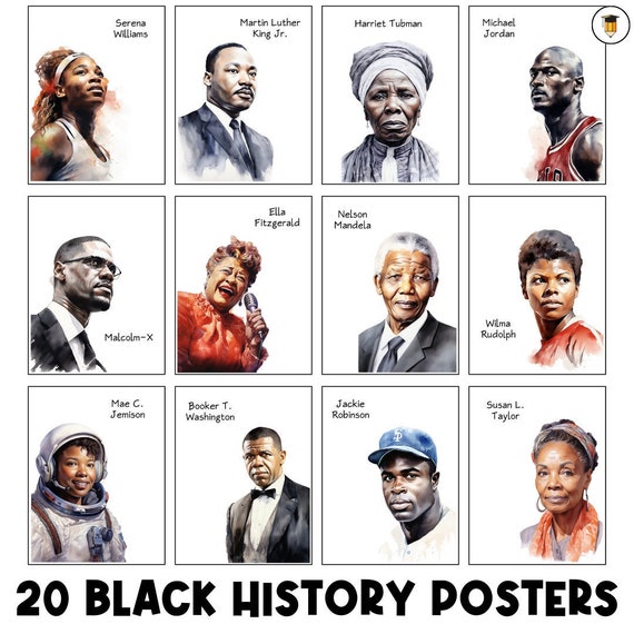 20 Black History Posters | Bulletin Board Display | Black History Decor | African American History | Printable Banner | Watercolor | Art