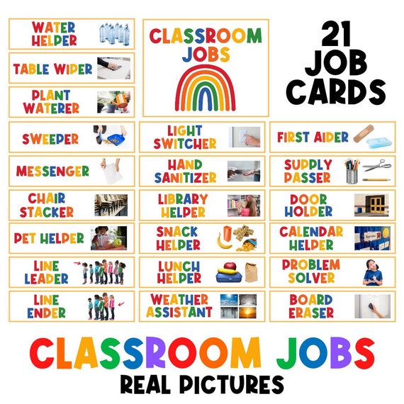 REAL PICTURES: Classroom Jobs | Classroom Visual Task Card | Classroom Decor | Daily Routine Chart | Daycare | Classroom Printable | Teacher