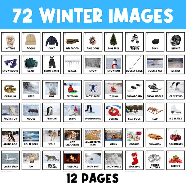 72 WINTER FLASHCARDS | Winter Animals | Winter Clothing | Winter Object | Winter Pictures | Winter Activities | Winter Sports | Picture Card