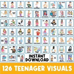 126 IMMAGINI DI ADOLESCENTI / Prima poi consiglio / Aiuto visivo / Programma / Comportamento del bambino / Abilità di vita / Carte compito / Bisogni speciali / Autismo /