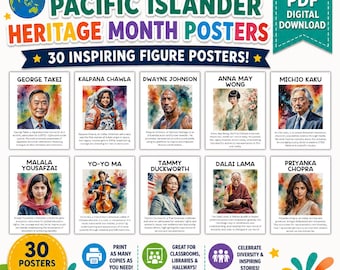 30 Asian Americans and Pacific Islander Posters | Calendar | Bulletin Board Display | Asian American Decor | AAPI History | Printable Poster