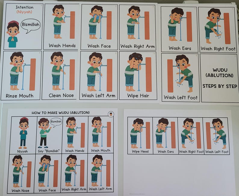 Wudu Flashcards & Chart | Ablution | Step by Step | Picture Cards | - Etsy