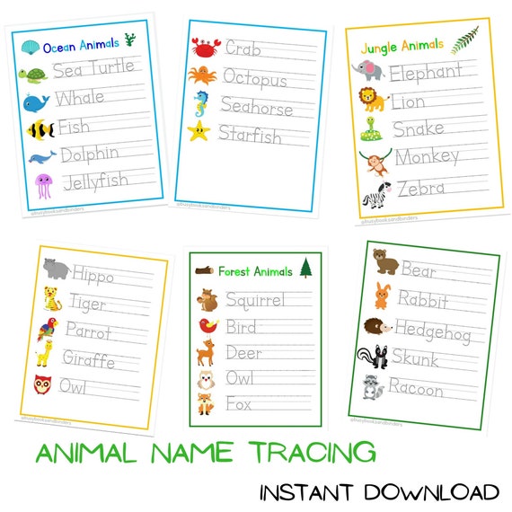 busy book animal printable tracing activity for kids animal etsy canada