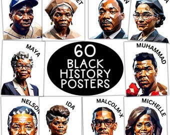 60 posters sur l'histoire des Noirs | Présentoir pour babillard | Décoration histoire des Noirs | histoire afro-américaine | Présentoir d'art imprimable sur l'histoire des Noirs