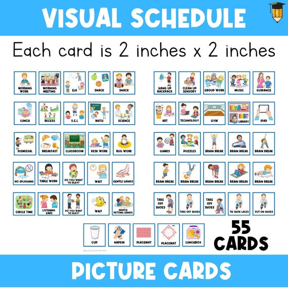 55 PICTURE CARDS | Class Schedule | First Then Board | Visual Aid | Schedule | Toddler | Behavior Chart | Task Card | Special Needs | Autism