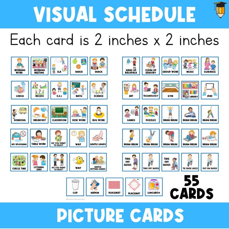 55 PICTURE CARDS | Class Schedule | First Then Board | Visual Aid ...