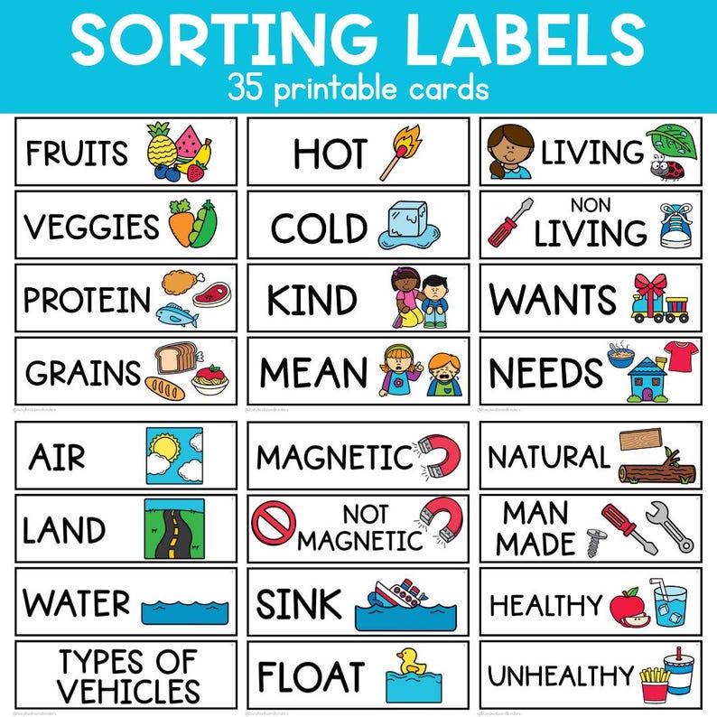 35 Sorting Labels | Classroom Center Sign | Label | Printable Signs ...
