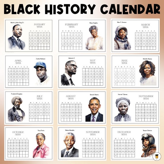 2024 Black History Calendar | Bulletin Board Display | Black History Decor | African American History | Printable Calendar | 2024 | Desk