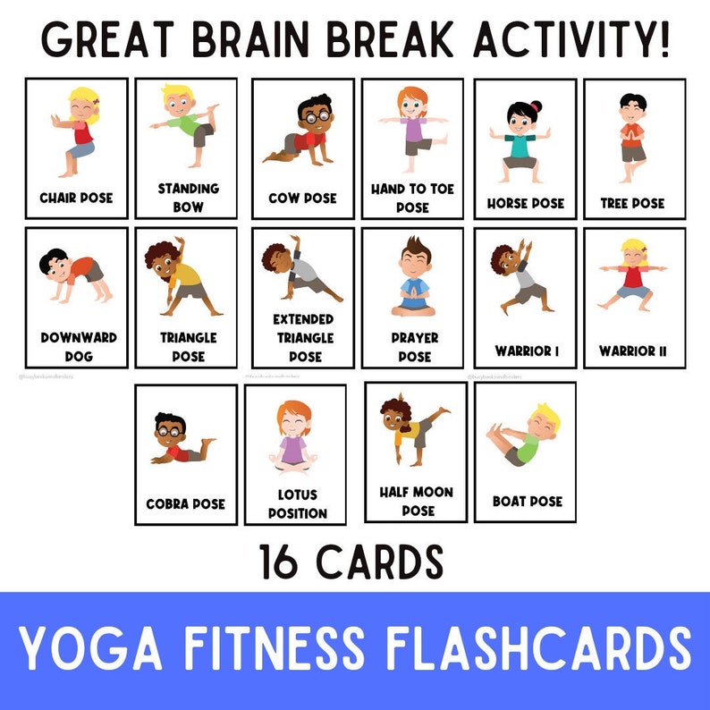 Yoga Fitness Flashcards Kids Exercises Flash Cards for Kids Activities Physical Education Busy Book Movement Break Activity image 1