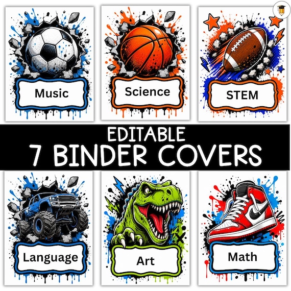 EDITABLE Binder Covers | Binder Cover for Kids | Back to School | Student School Supplies | Binder Cover | Sports | Monster Truck | T-Rex