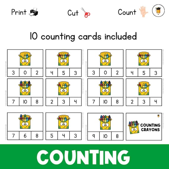 Crayon Counting | Preschool Activities | Math Centers | Kindergarten | Math Cards | Clip Cards | Number Flashcards | Numbers | Homeschool
