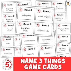 NAME 3 DINGE | Kartenspiel | Spiele für Kinder | Reise Spiele | Familienspiele | Lager Spiele | Klassenspiel | Gruppenspiele | Karteikarten |