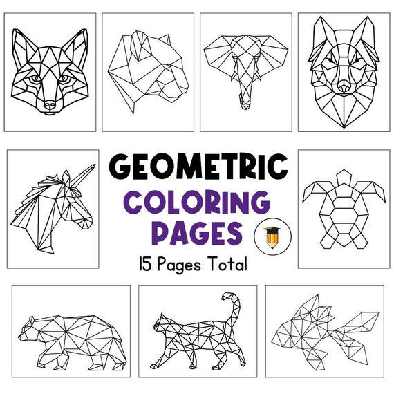 Geometric Animals Coloring Pages | Coloring Book Pages | Animals | Shapes | Classroom Printables | Worksheets for Kids | Geometry | Art