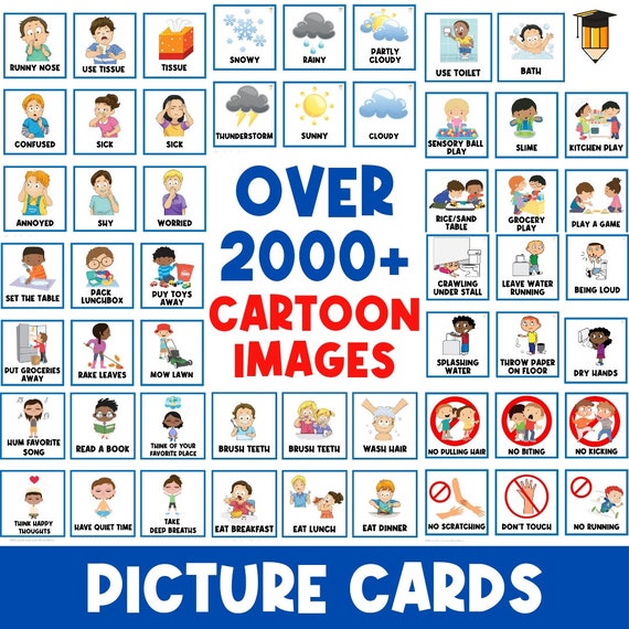 2000+ CARTOON CARDS | First Then Board | Visual Aid |  Schedule | Toddler Behaviour | Behavior Chart | Task Card | Special Needs | Autism