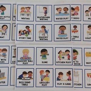 COPIE PHYSIQUE : 36 cartes illustrées pour le centre de la classe | Jouets | Visuel | Enseignes imprimables | École | Panneaux de classe | Panneaux d'activité | Cartes