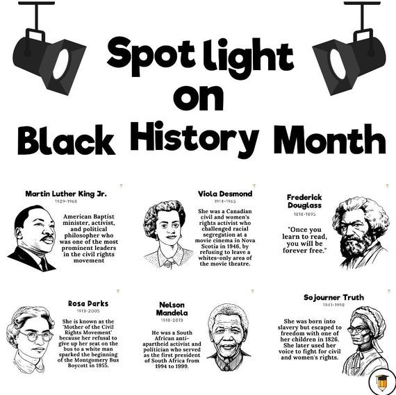 Spotlight on Black History | Bulletin Board Display | Black History Decor | African American History | Printable Poster | Black and White|
