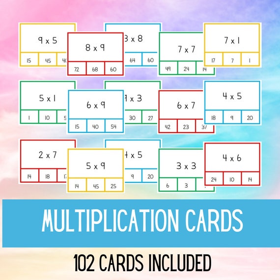 Multiplication Cards | Math Flashcards | Clip cards | Multiplication Table | Numbers | Kids Counting | Math Worksheets | Math Drills |