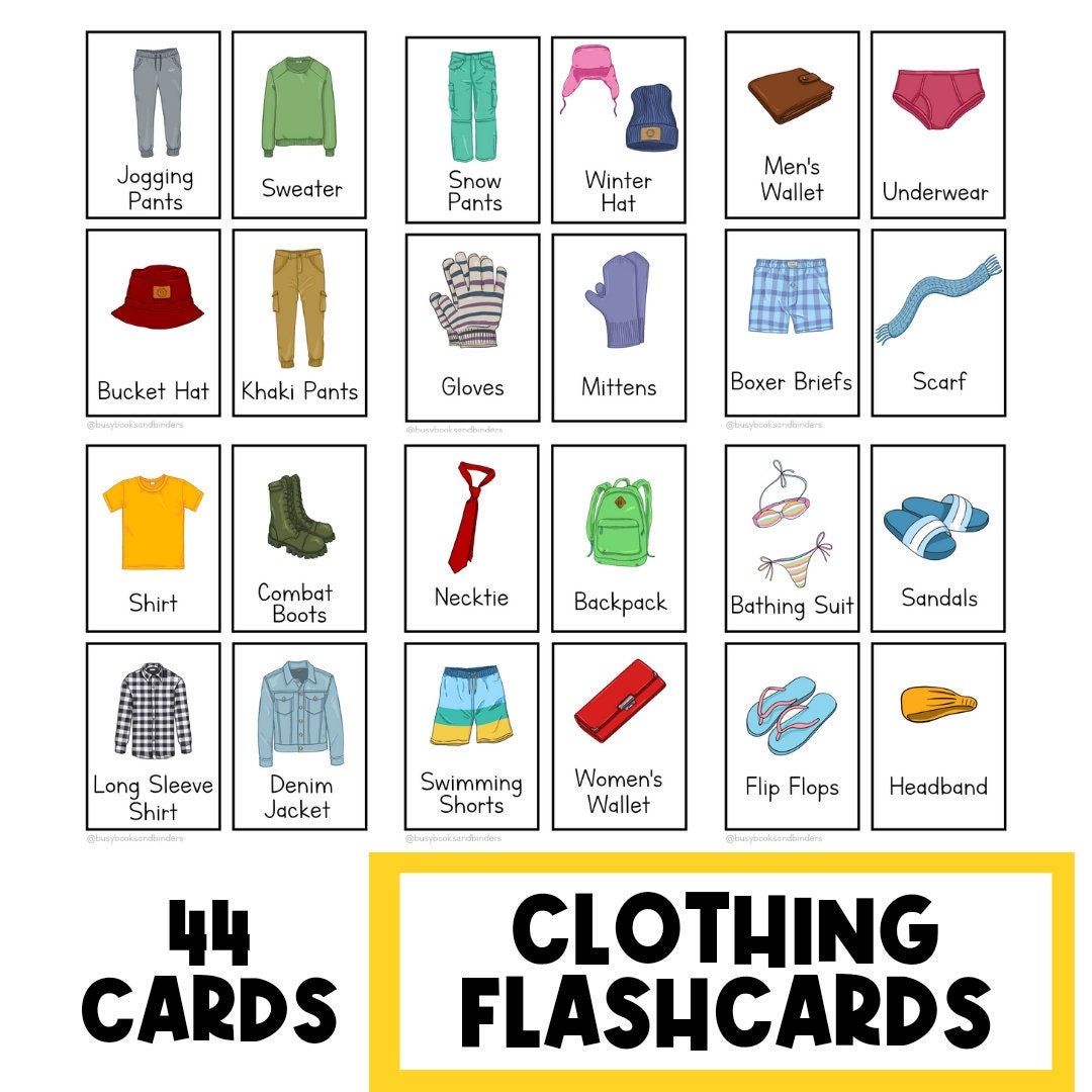 Clothing Flashcards Montessori Clothing Pecs Visual Aid Printable Task
