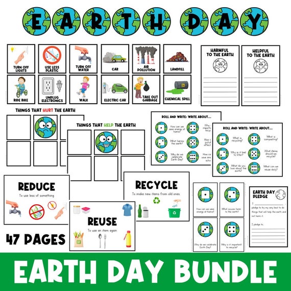 EARTH DAY BUNDLE | Bulletin Board | Science | Earth Day | Flashcards | Nature | Worksheets | Pre-K | Printable | Writing | Picture Cards