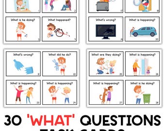 30 tarjetas de preguntas sobre qué / preguntas sobre qué / tarjetas de funciones / cuál / logopedia / ABA / categoría / autismo / tarjetas didácticas / ESL