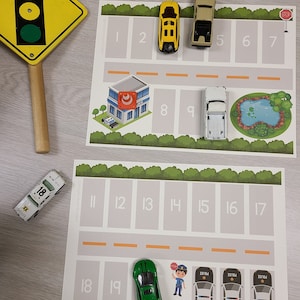 車の番号マッチング | 数える | 数字 | 1から20 | 幼稚園 | 幼児 | ビジーブック | ホームスクール | ファイルフォルダーゲーム | 車 | モンテッソーリ