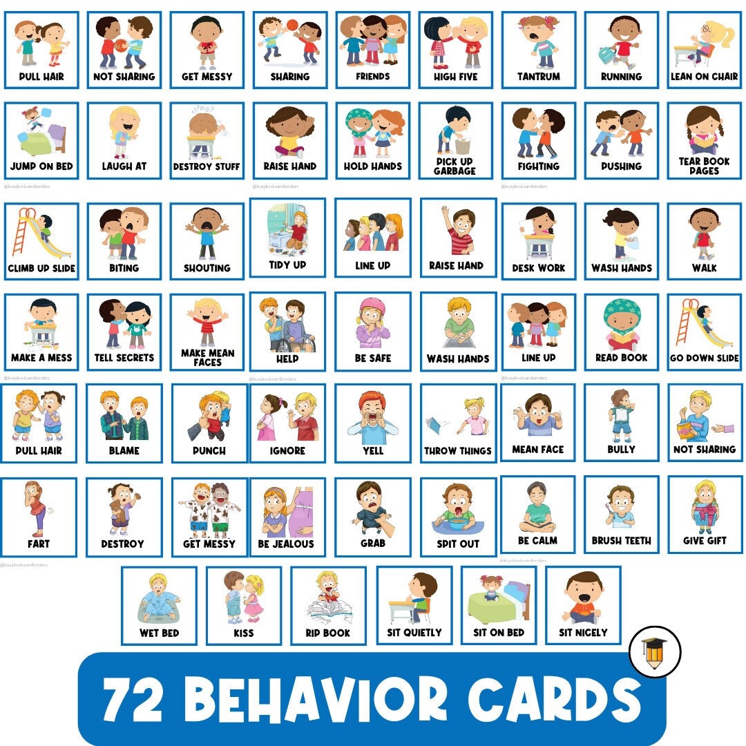 72 BEHAVIOR Picture Cards | First Then Visual Aid | Toddler | Behavior Chart | Task Card | Special Needs | Autism | Homeschool | Therapy - Etsy 72-behavior-picture-cards-first-then-visual-aid-toddler-behavior-chart-task-card-special-needs-autism-homeschool-therapy-etsy