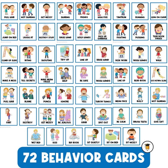 72 BEHAVIOR Picture Cards | First Then Visual Aid | Toddler | Behavior Chart | Task Card | Special Needs | Autism | Homeschool | Therapy
