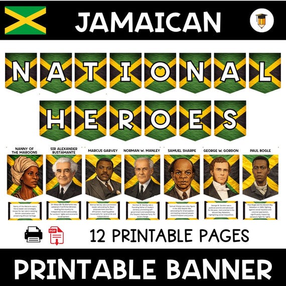 Jamaican National Heroes Day | Printable Bulletin Board Banner | Jamaican | Educational | History | Cultural | Printable | Black History