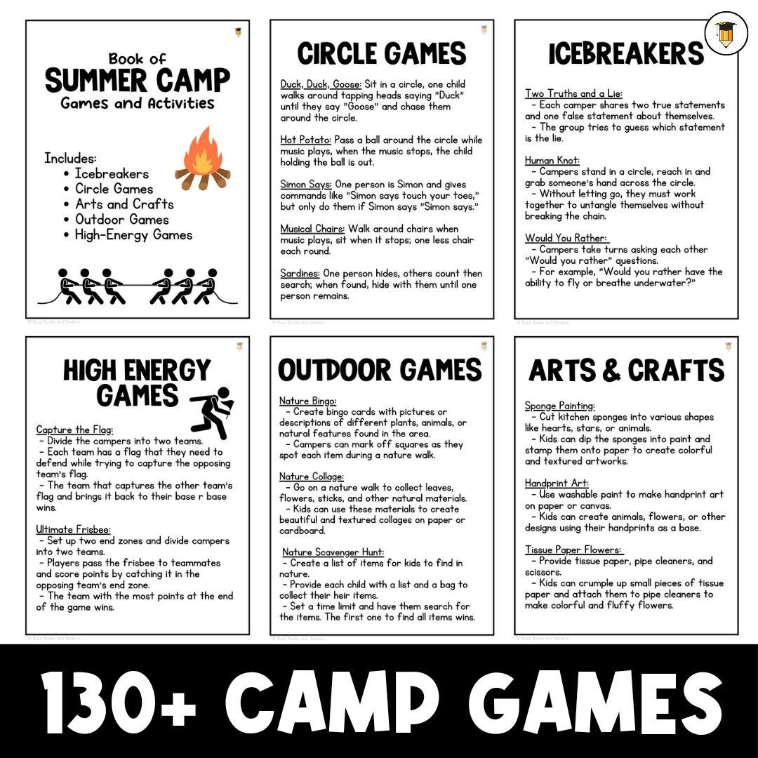 130 CAMP GAMES Summer Camp Games and Activities for Kids Camp Counselor
