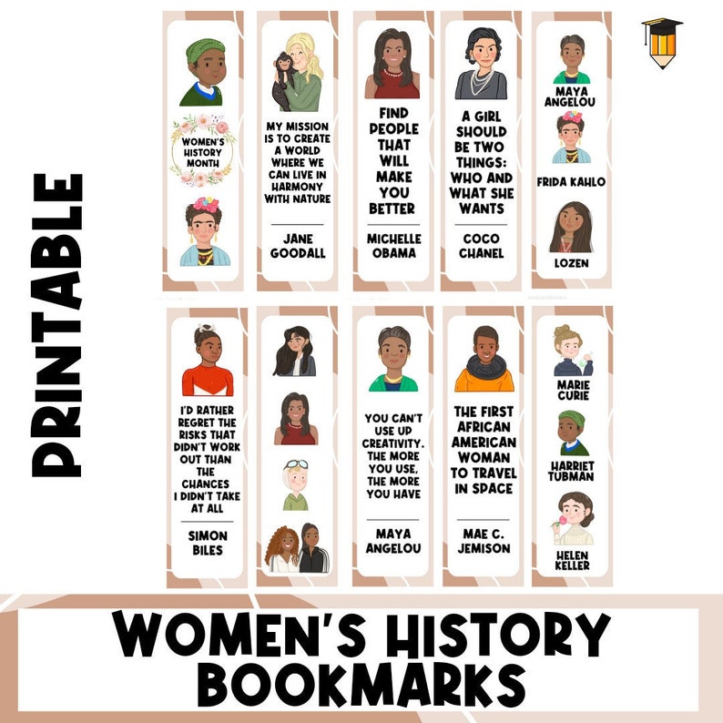 BOOKMARKS Women's History Month Bookmarks History Etsy