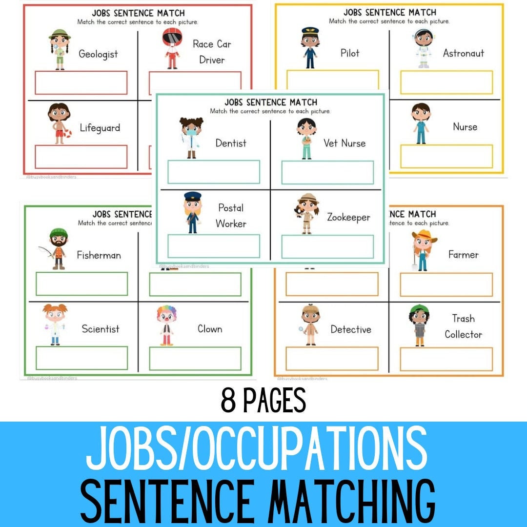 jobs occupations kindergarten worksheet reading etsy israel