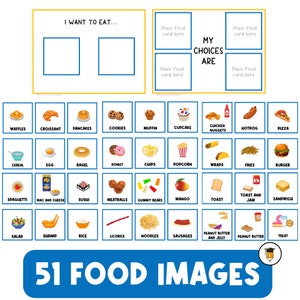 1 BOARD + 45 PICTURE CARDS | Food Choice Board  | Food Pics | Visual Aid  | Choice Board | Behavior | Task Card | Autism | First Then | Food