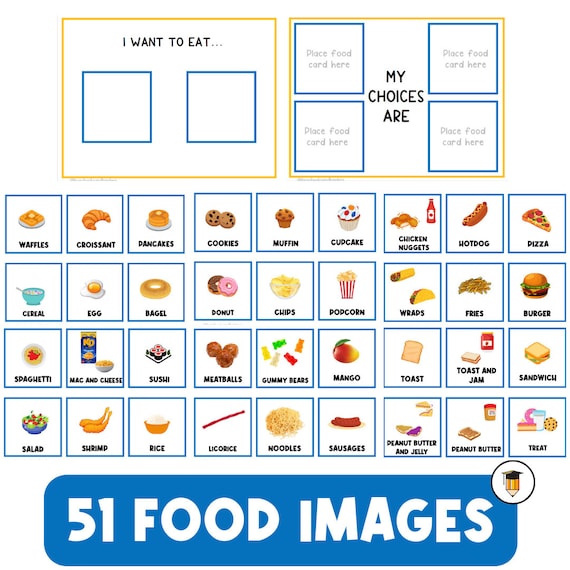 1 BOARD + 45 PICTURE CARDS | Food Choice Board  | Food Pics | Visual Aid  | Choice Board | Behavior | Task Card | Autism | First Then | Food