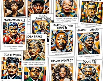 30 affiches sur l'histoire des Noirs | Présentoir pour babillard | Décoration histoire des Noirs | histoire afro-américaine | Bannière imprimable | Présentoir d'art cubiste