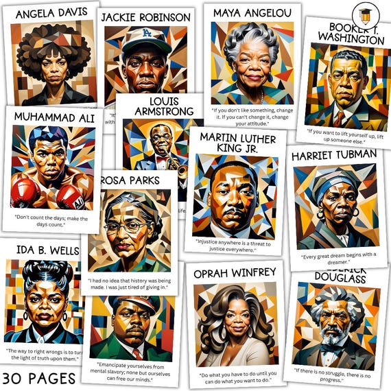 30 Black History Posters | Bulletin Board Display | Black History Decor | African American History | Printable Banner | Cubism Art Display
