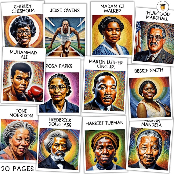 20 Black History Posters | Bulletin Board Display | Black History Decor | African American History | Printable Pointillism Art Display