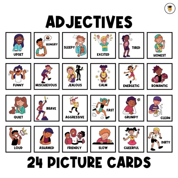 ADJECTIVES Picture Cards | Parts of Speech | Writing | Flashcards | Word Wall | Vocabulary | Classroom Printables | Anchor Chart