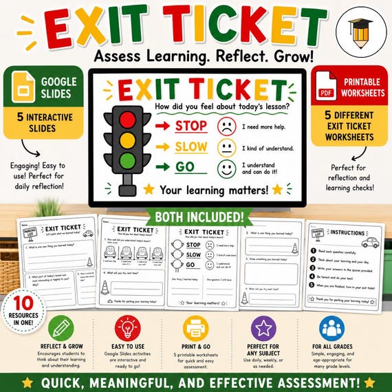 Exit Ticket Slides and Worksheets |Printable & Digital Classroom Assessment | Daily Check-In | Elementary Exit Slips | Formative Assessment