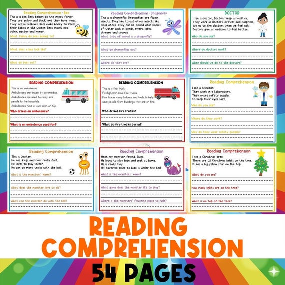 Reading Comprehension MEGA BUNDLE, Reading and Writing Activities, Preschool Kindergarten, Grade One, Literacy Center, Homeschool Worksheets