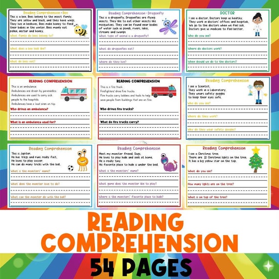 Reading Comprehension MEGA BUNDLE, Reading and Writing Activities, Preschool Kindergarten, Grade One, Literacy Center, Homeschool Worksheets