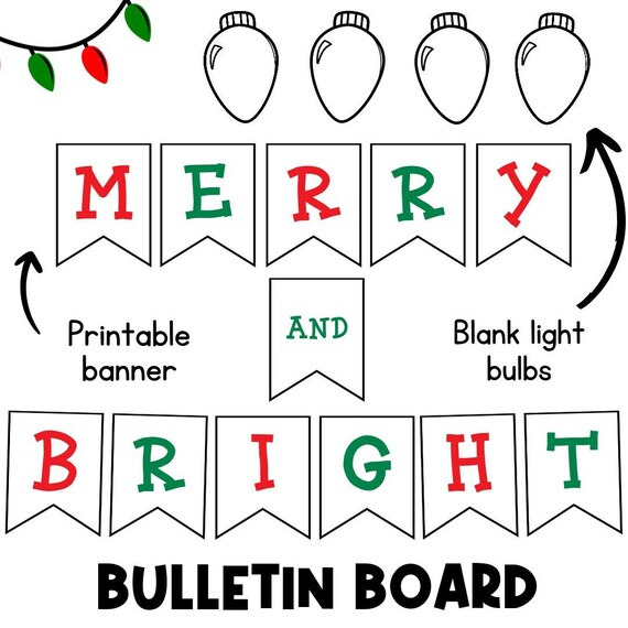Merry and Bright Christmas Bulletin Board Banner | Printable Christmas Decorations | Printable Banner |