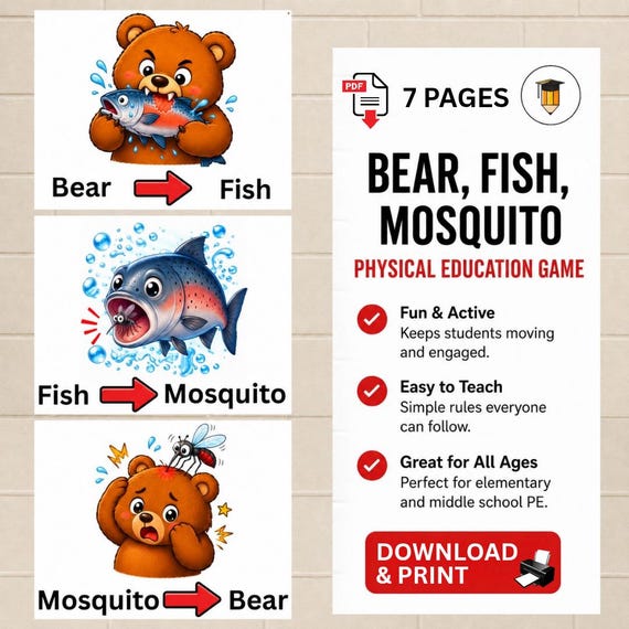 Bear, Fish, Mosquito  Game | Movement | Kids Exercises | for Kids | Yoga | Activities | Physical Education | Movement Break Activity | Games