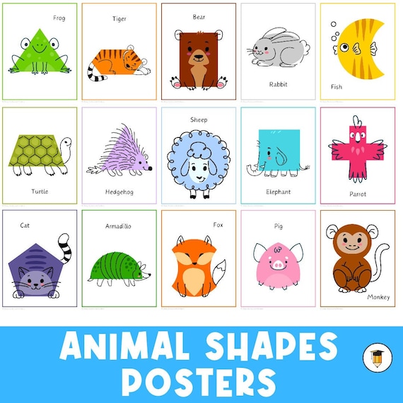 Animal Shapes Posters | Math Shapes | Animals | Classroom Posters | Doodle Drawing | Art | Drawing | Cute Kids Arr